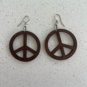Wooden Peace Sign Earrings